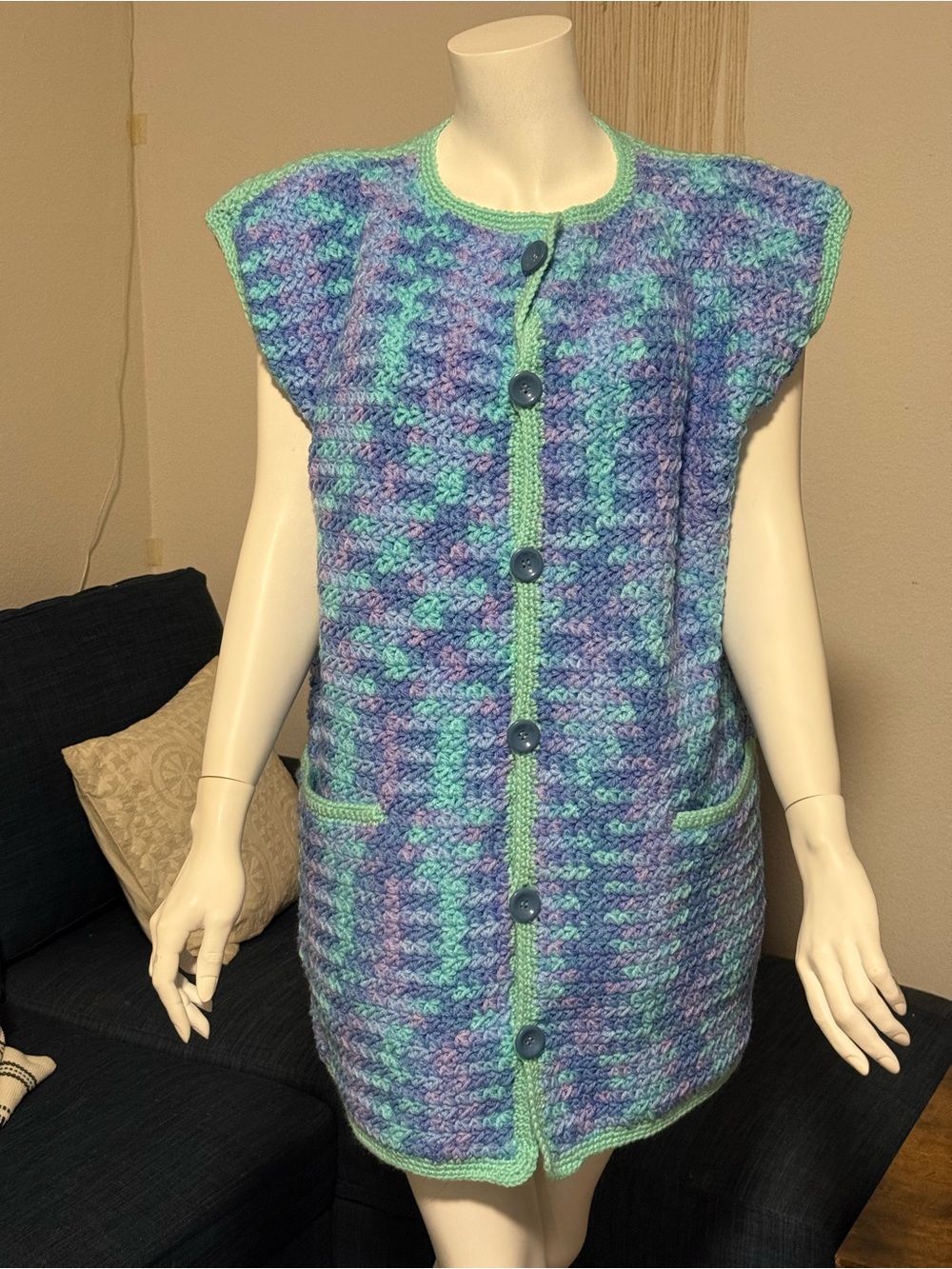 Handmade crochet long vest